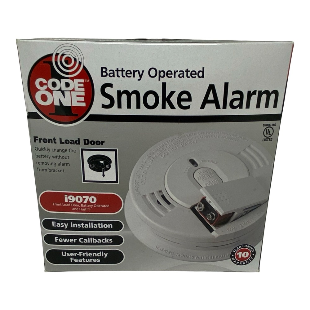 Code One i9070 Battery Operated Smoke Alarm Front Load Door‎ White 21010532